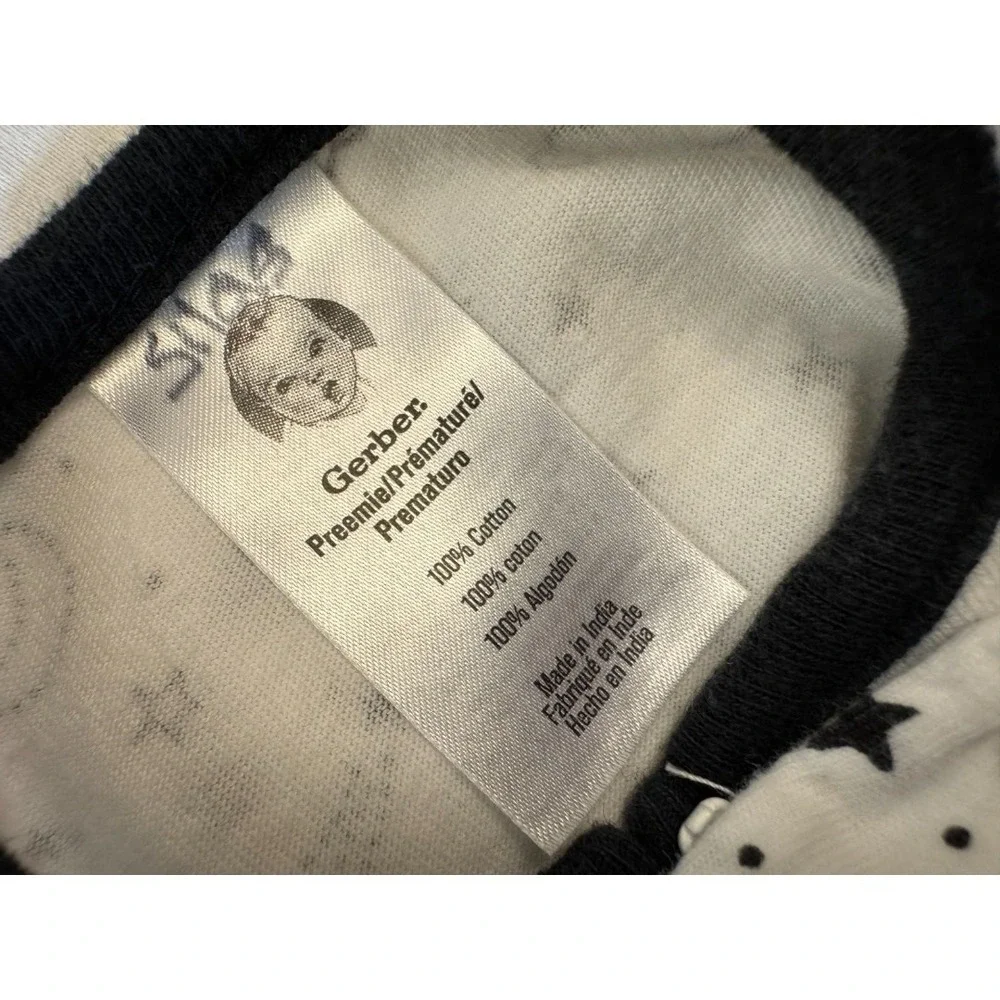 Preemie Baby Boy Girl Unisex Sleeper Moon Stars Black White Zipper Outfit Romper